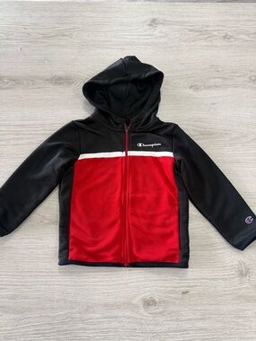 Champion Black & Red Kids' Hooded Zip Jacket with White Stripe